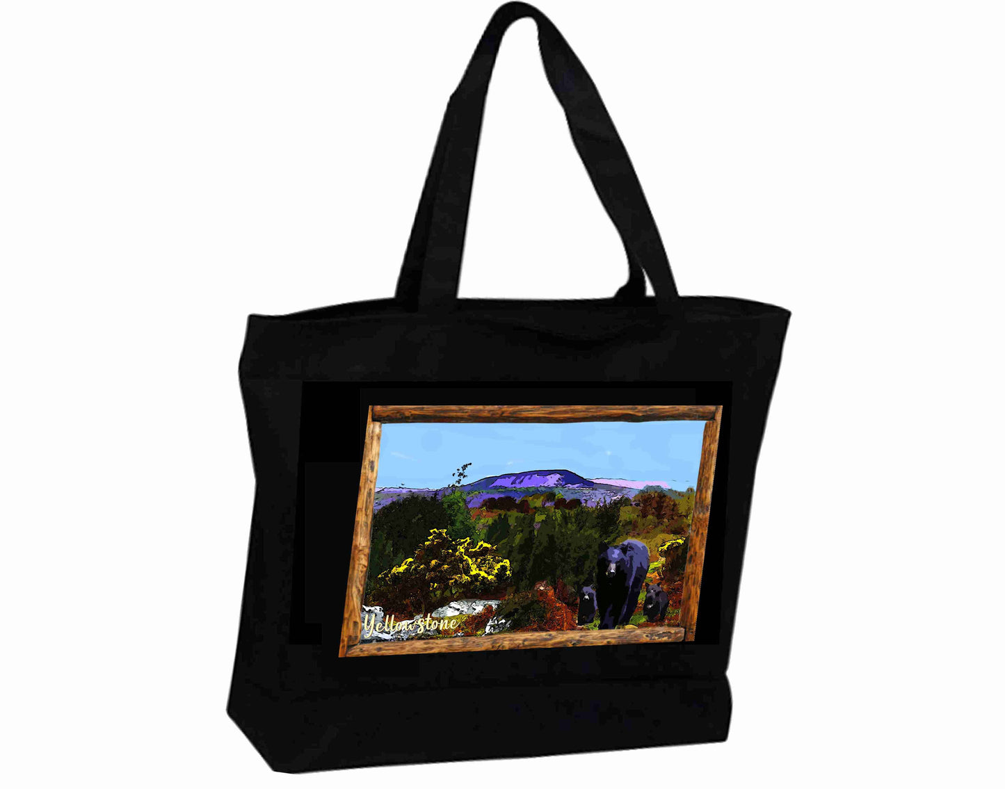Tote Bag XL Travel Poster black bear and cubs in Yellowstone
