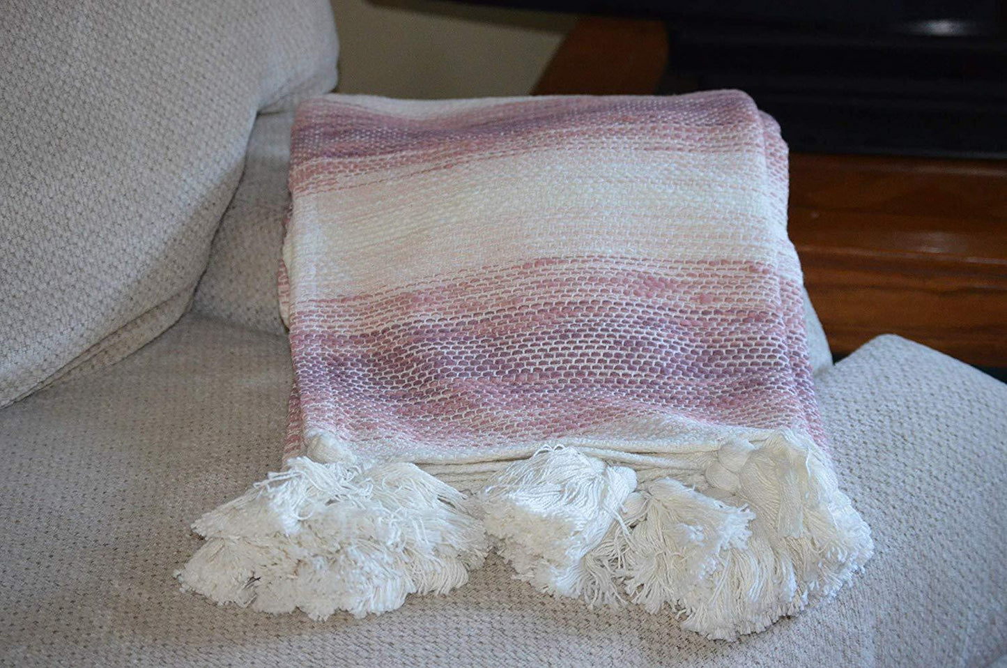 Hand loom Woven Textured Throw Blush/Lavender