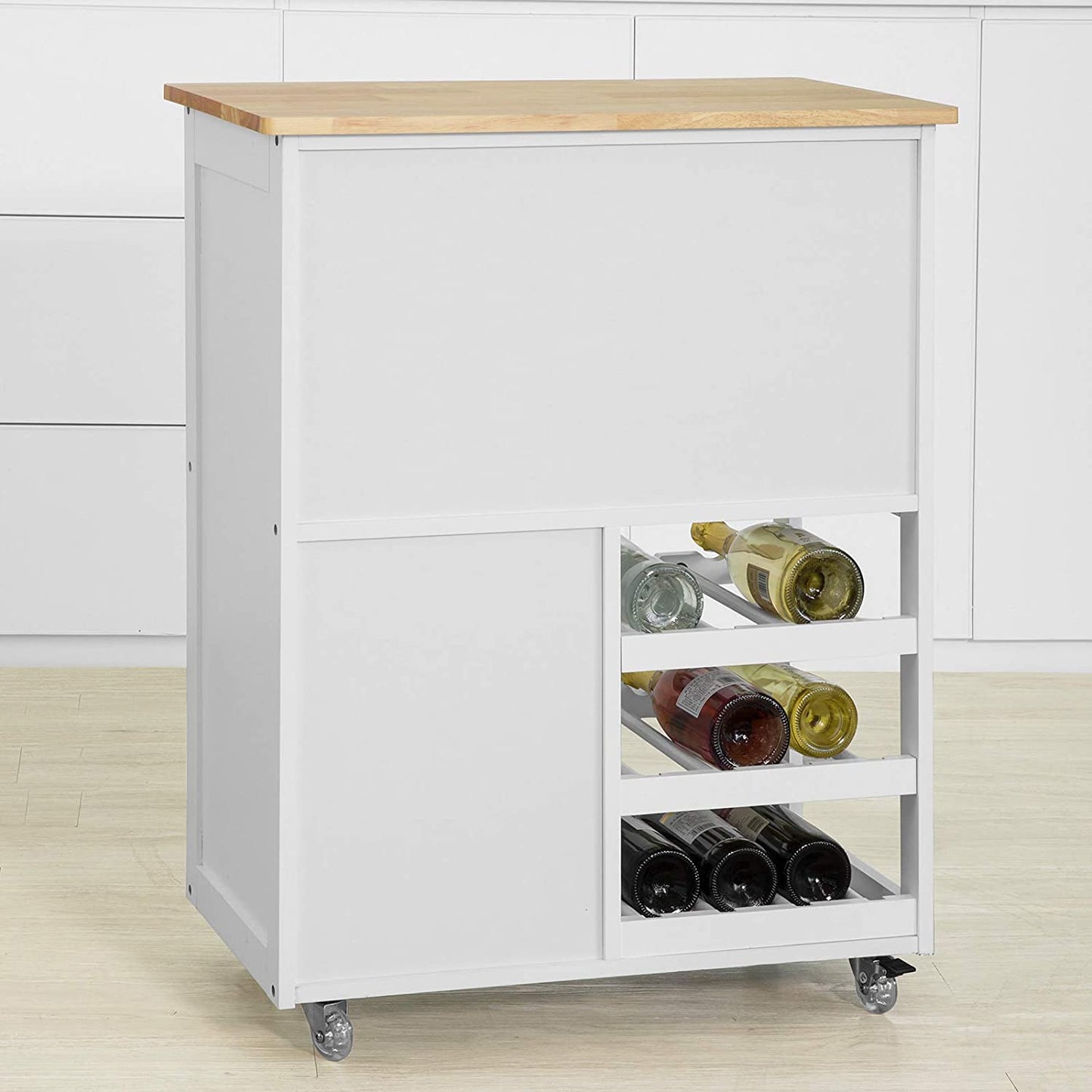 VIKUS Kitchen Trolley with Wine Racks, Portable Workbench and Serving