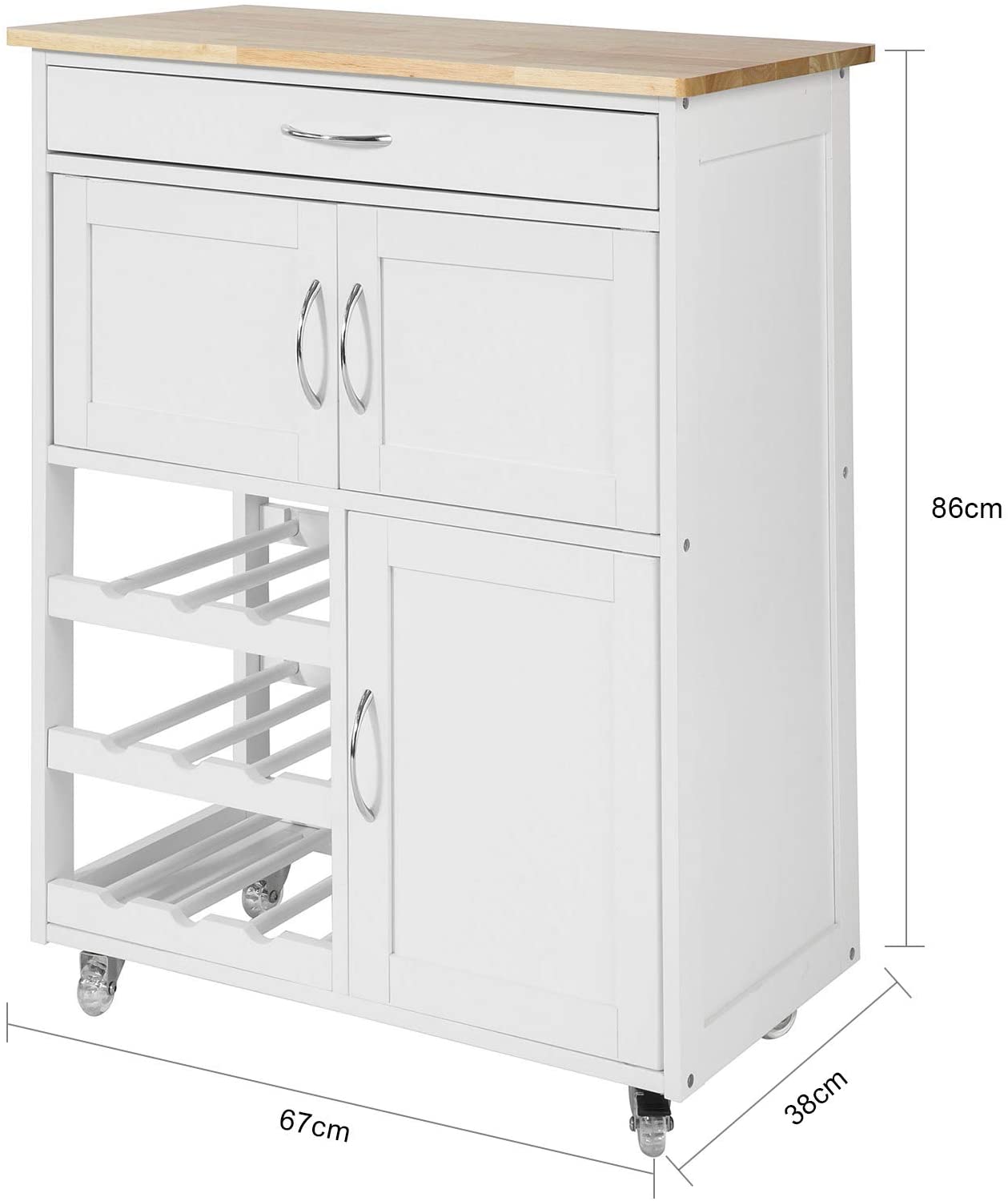 VIKUS Kitchen Trolley with Wine Racks, Portable Workbench and Serving
