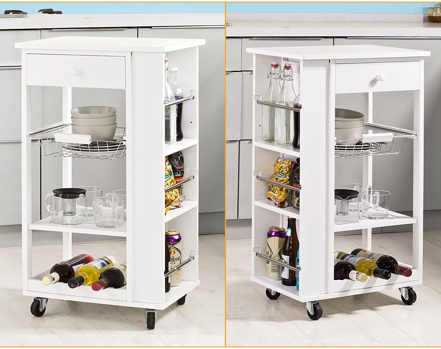 VIKUS Kitchen Trolley with Wine Rack, Drawer and Shelf