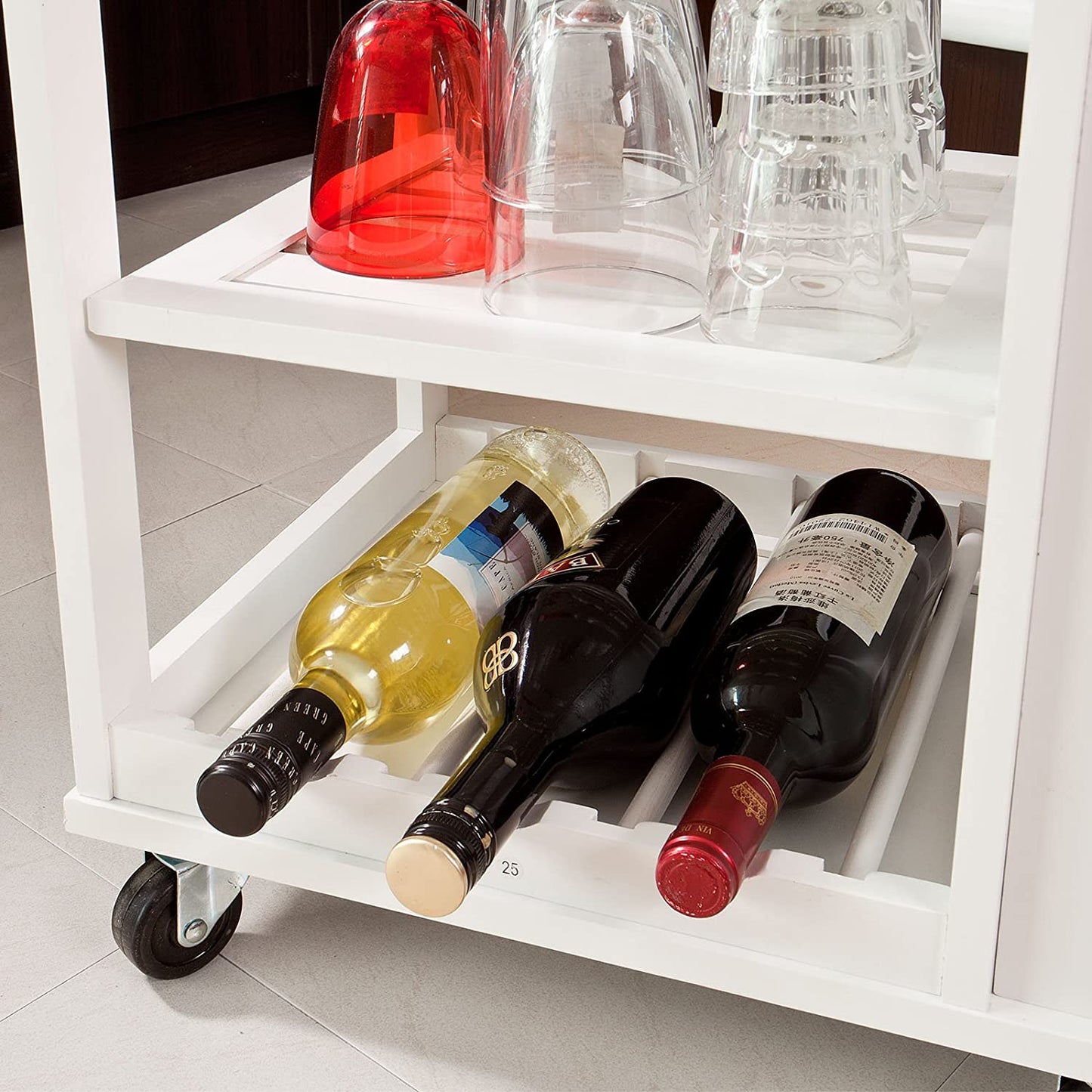VIKUS Kitchen Trolley with Wine Rack, Drawer and Shelf