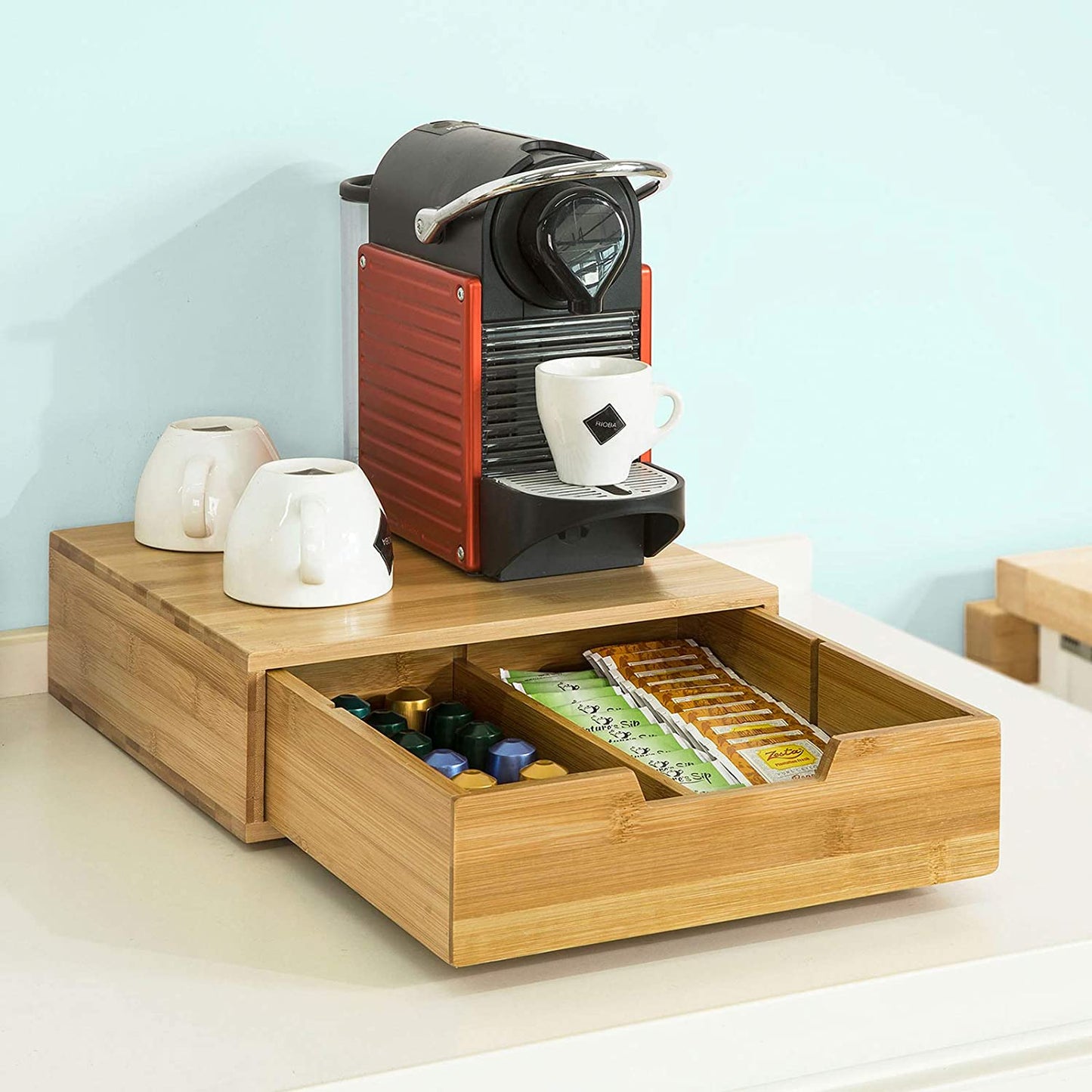 VIKUS Coffee Machine Stand and Storage Box for Coffee Capsules and Tea