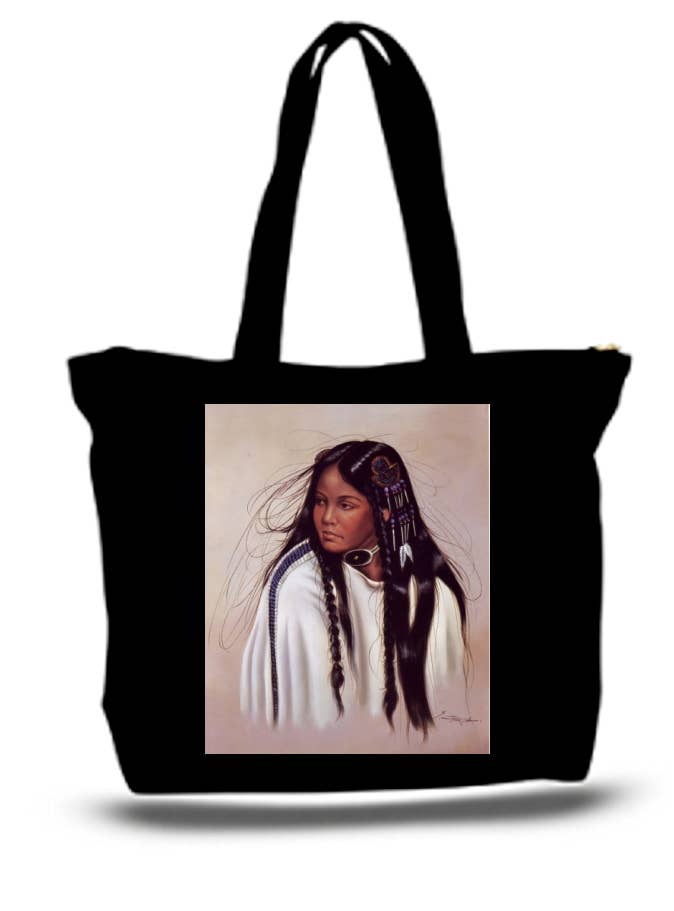 Native American Indian Girl Large Tote New Zipper Bag