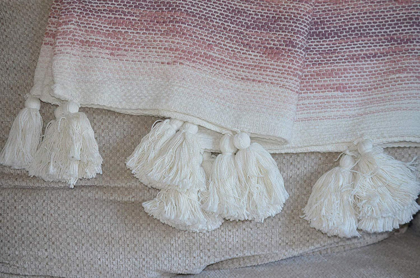 Hand loom Woven Textured Throw Blush/Lavender