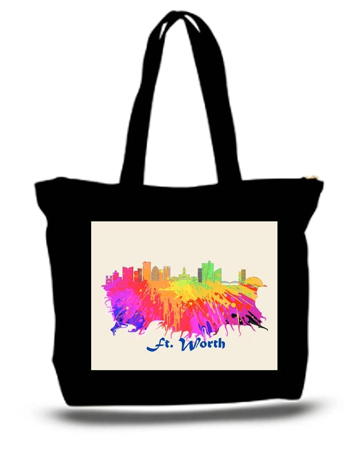City Of Ft. Worth Skyline Tote New Zipper Bag