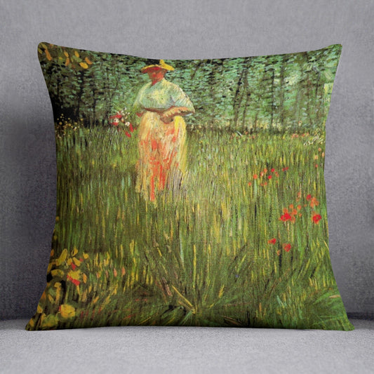 A Woman Walking in a Garden by Van Gogh Cushion