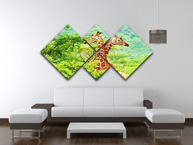 African giraffes family 4 Square Multi Panel Canvas