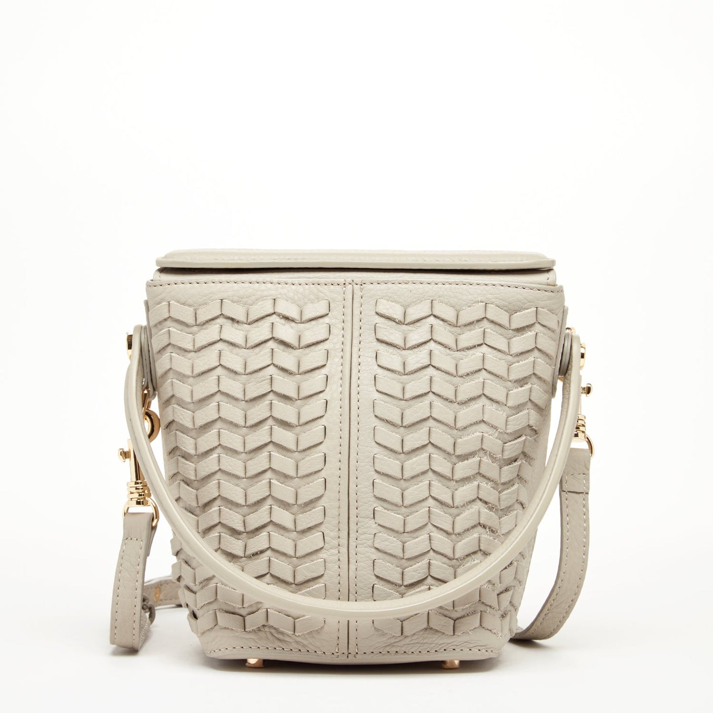SUSU Woven Leather Bucket Bag Quilted Grayish Beige Crossbody Purse