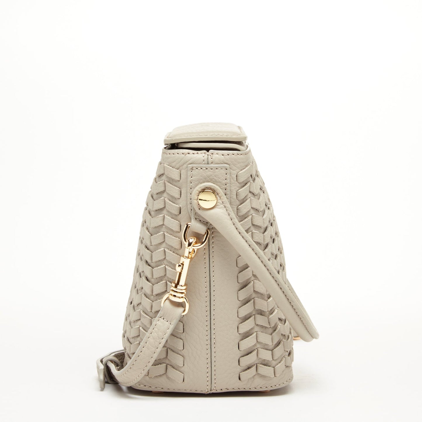 SUSU Woven Leather Bucket Bag Quilted Grayish Beige Crossbody Purse