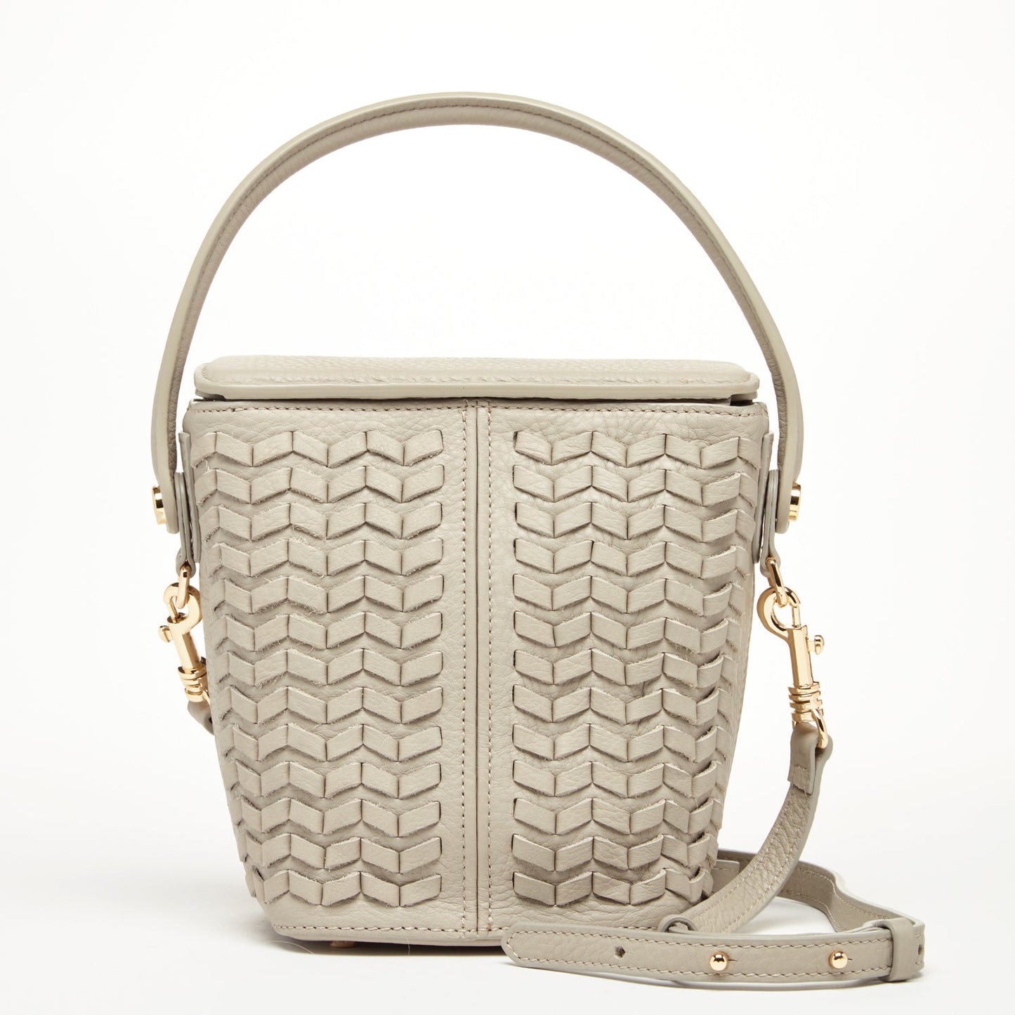 SUSU Woven Leather Bucket Bag Quilted Grayish Beige Crossbody Purse