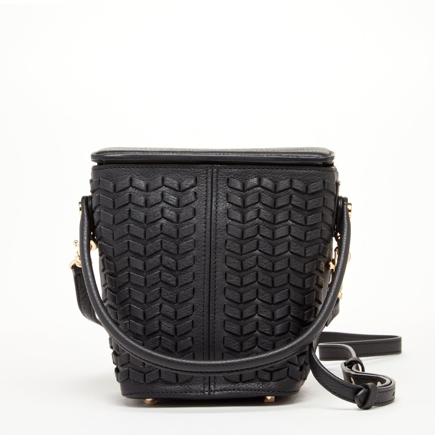 SUSU Woven Leather Bucket Bag Quilted Black Crossbody Purse Women's