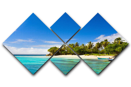 Art Caribbean beach with fishing boat 4 Square Multi Panel Canvas