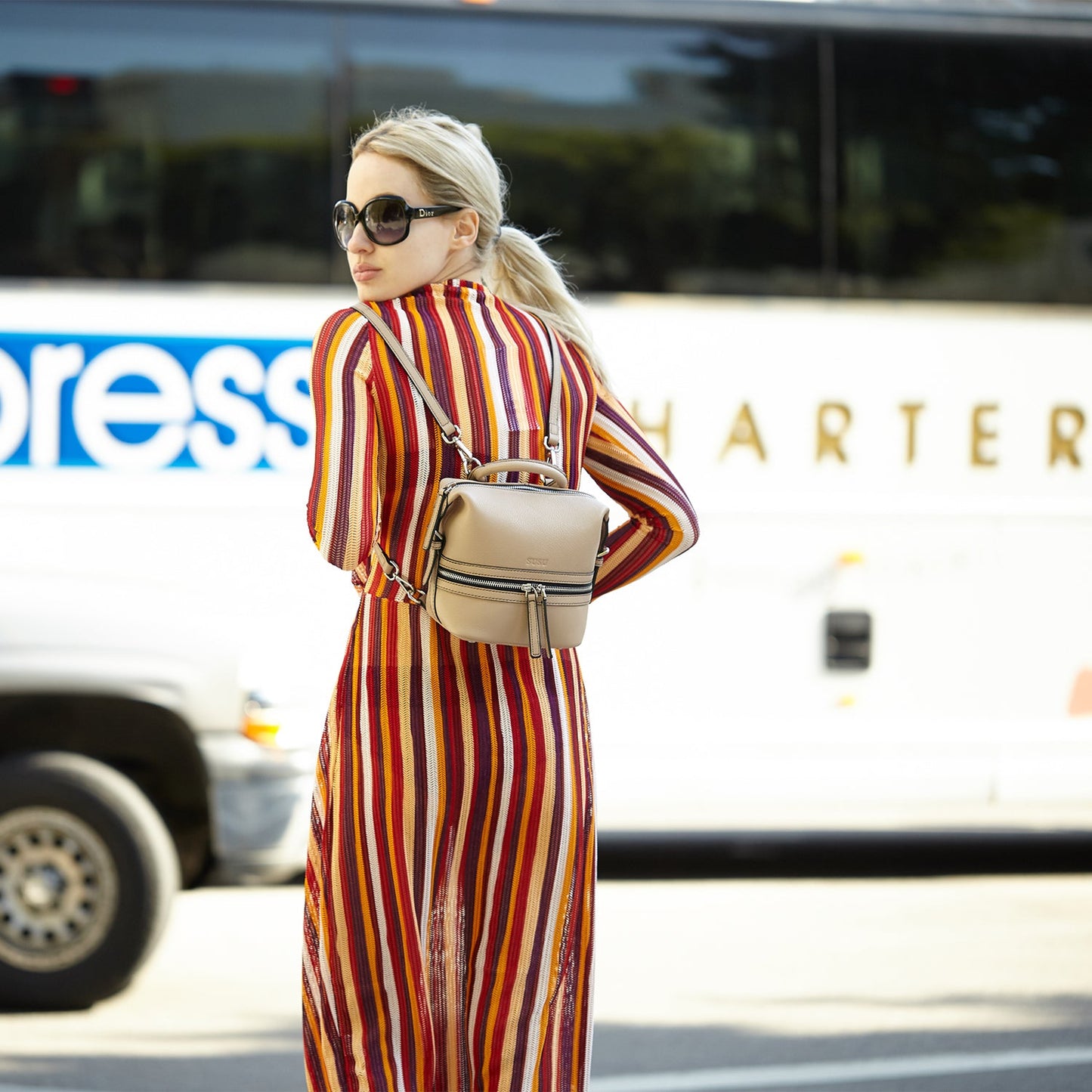 SUSU Beige Leather Backpack Purse for Women Convertible Crossbody Bag