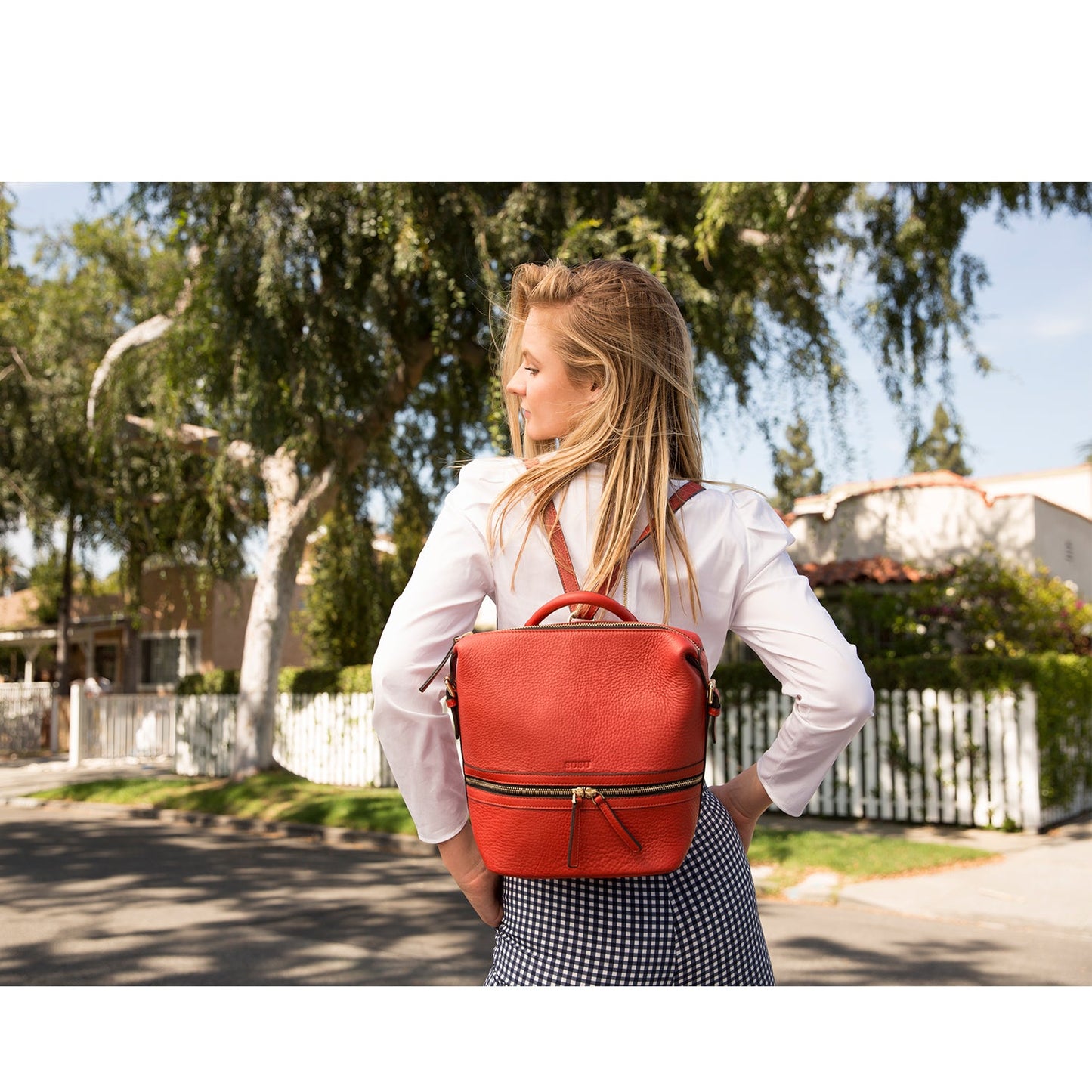SUSU Red Leather Backpack Purse Convertible Crossbody Bag