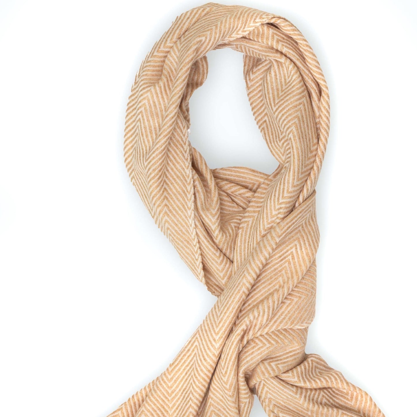 Kaschmirschal goldbeige mit mittelgroßem Fischgrätenmuster