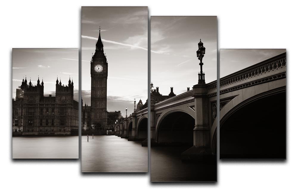 Big Ben and House of Parliament dusk panorama 4 Split Panel Canvas