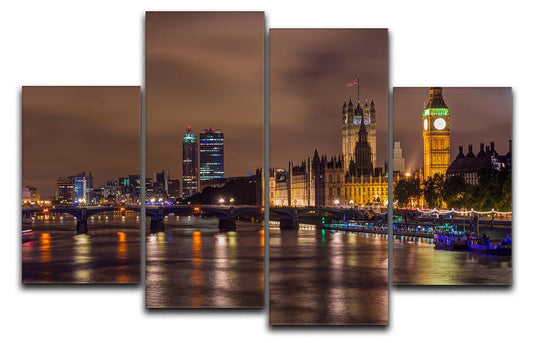 Big Ben and Westminster Bridge 4 Split Panel Canvas
