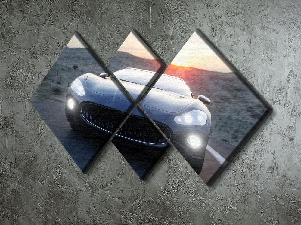 Black sport car on road 4 Square Multi Panel Canvas