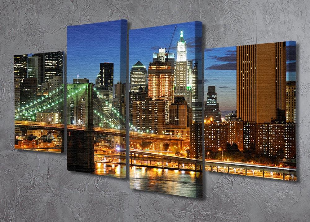 Brooklyn bridge downtown at night 4 Split Panel Canvas