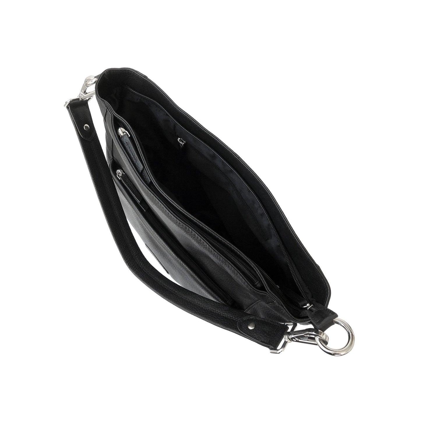 Ladies Large Leather Multi Zip Pocket Hobo Shoulder Bag