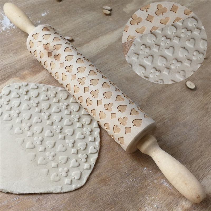 Christmas Home Embossing Rolling Pins Wooden Poker