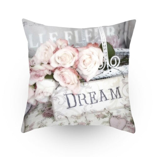 Colorful Flower Printed Cushion Cover Peach Skin