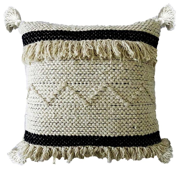 Throw Pillow Cover Black & Beige Stripes 20" X 20" with Insert