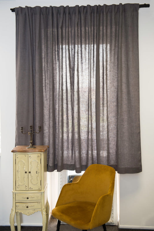 Grey linen curtain with multifunctional heading tape