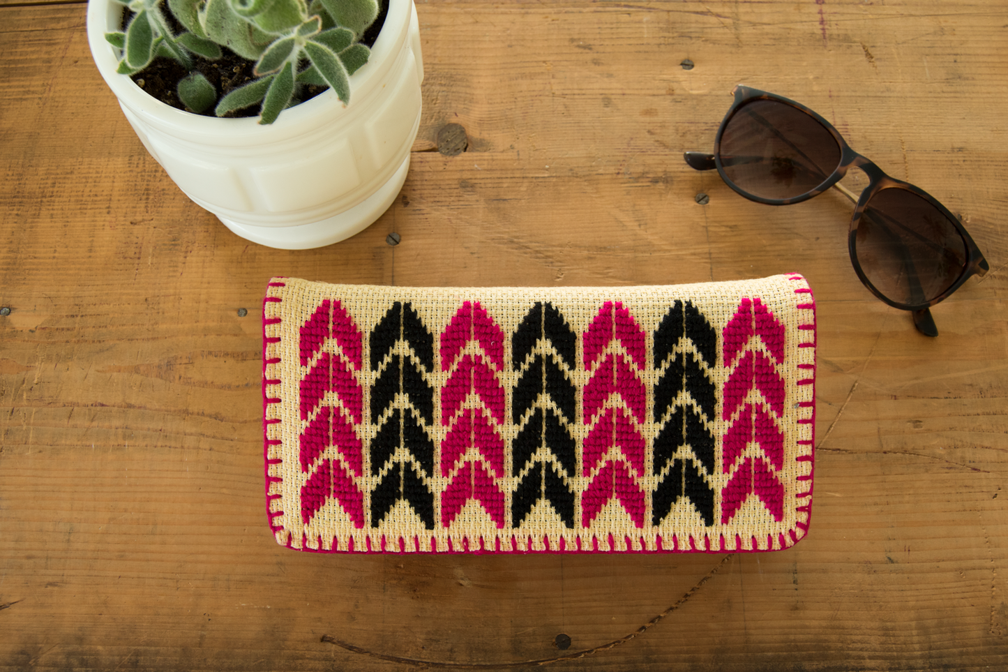 Handcrafted, Geometric Pattern Wallet With Arrows.
