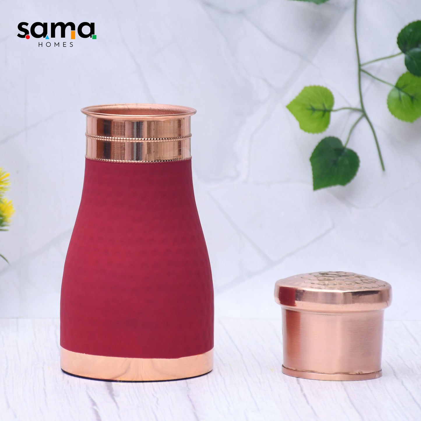 Pure Copper Silk Red Cherry Bedside Jar with Inbuilt Glass Capacity