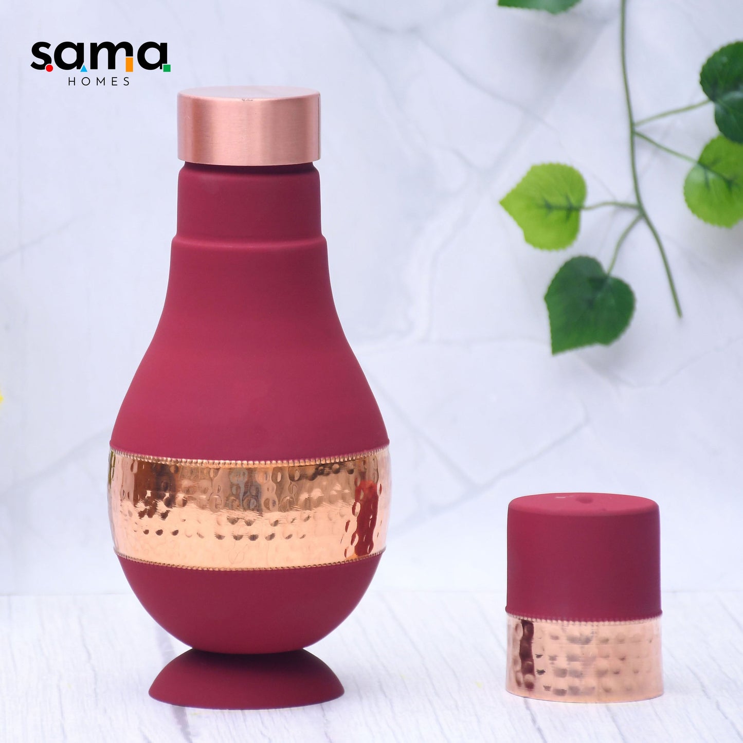Pure Copper Silk Red Cherry Modern Surahi with Inbuilt Glass Capacity