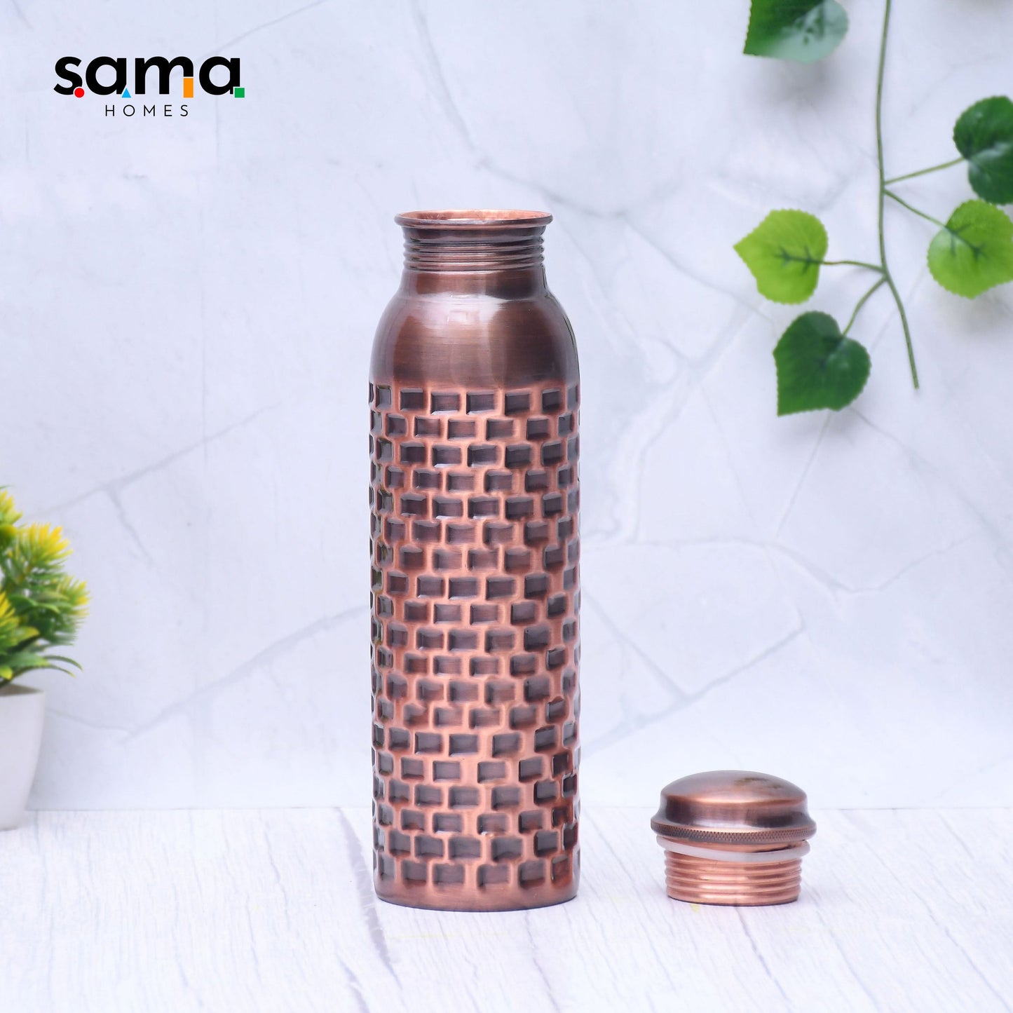 Pure Copper Water Bottle Antique Brick Design Capacity 1000ML