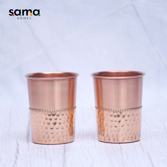 Pure Copper Water Glass Set of 2 Half Hammered Design Tumbler Capacity