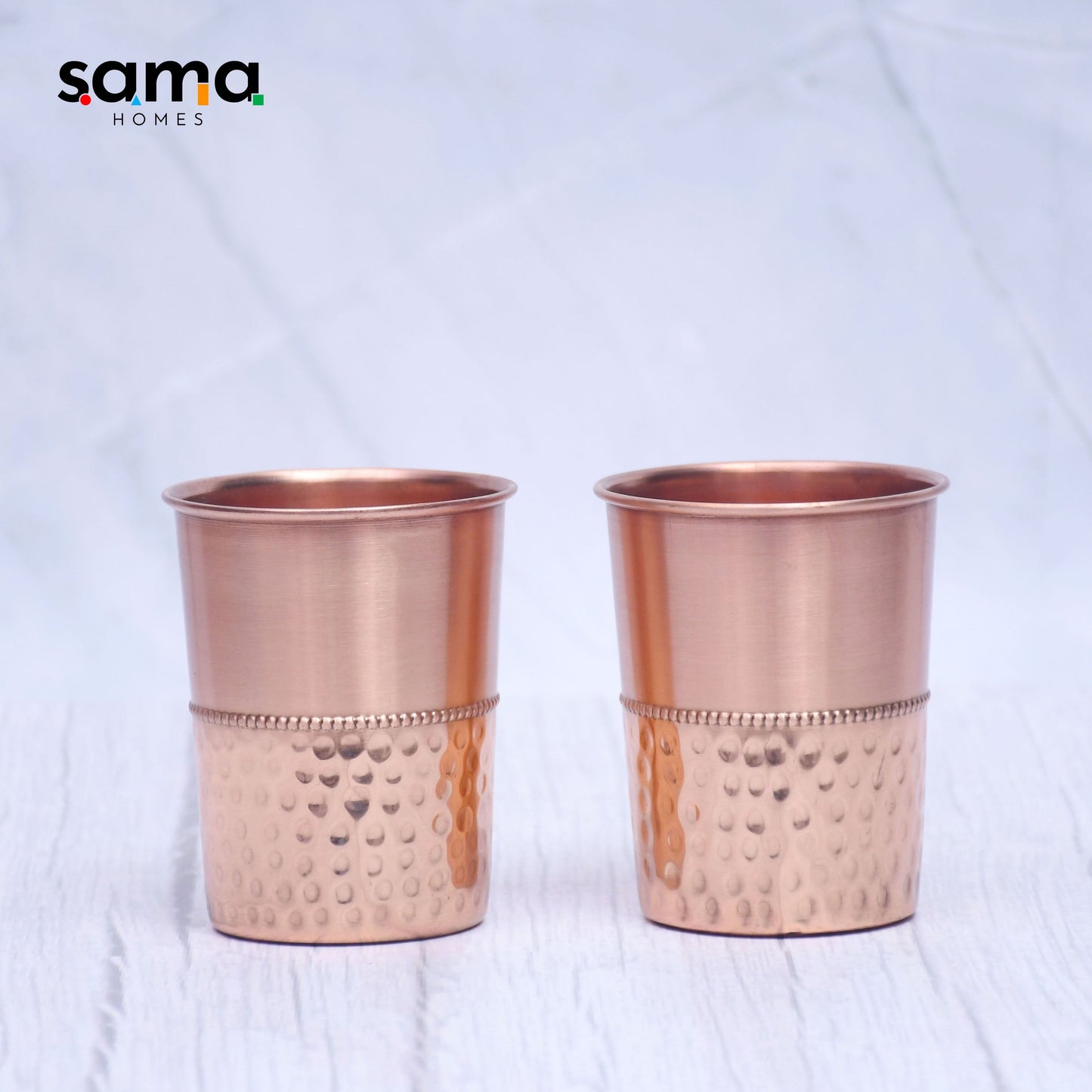 Pure Copper Water Glass Set of 2 Half Hammered Design Tumbler Capacity