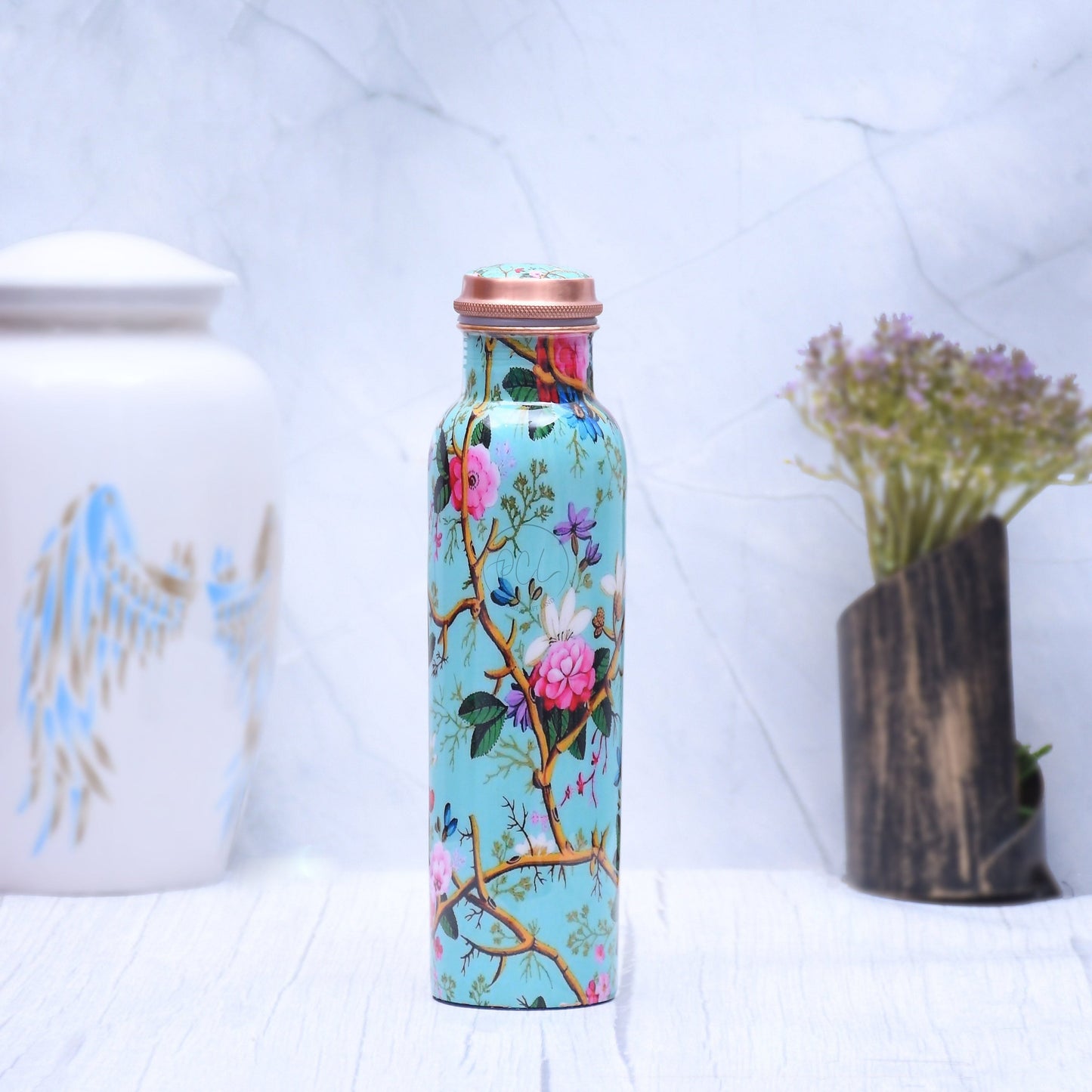 Exclusive Pink Rose Designed Pure Copper Bottle Leak Proof Capacity