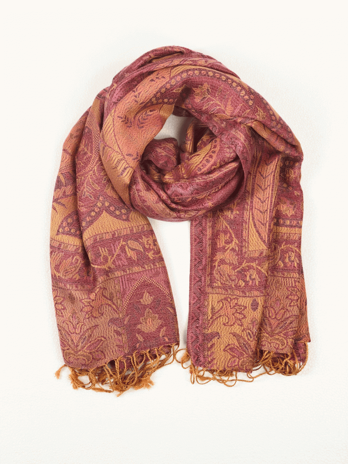 Coral Modal Jamawar Pashmina Scarf