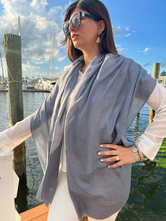 Gray Cashmere Thin Weave Solid Scarf