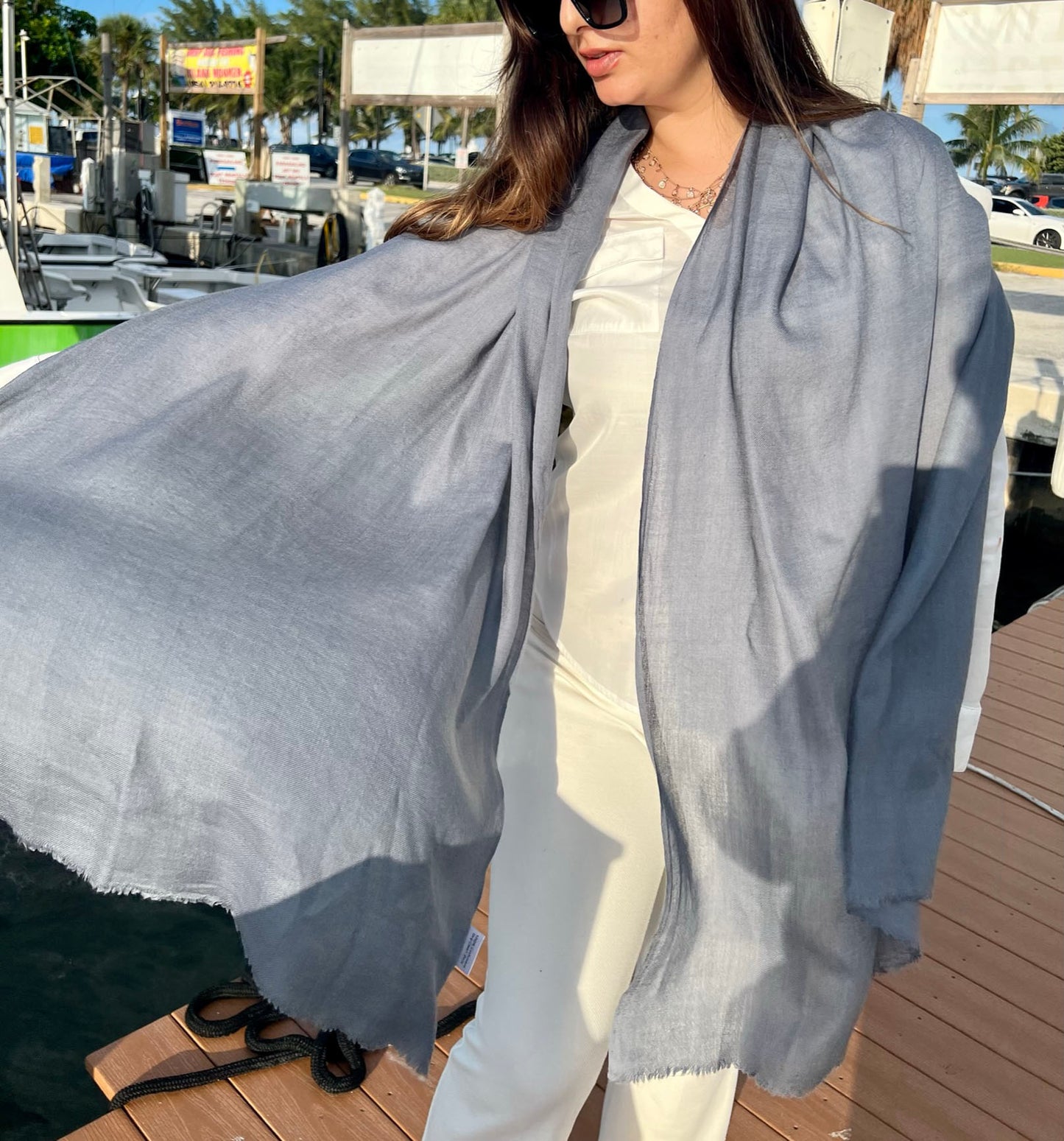 Gray Lightweight Solid Wool Scarf