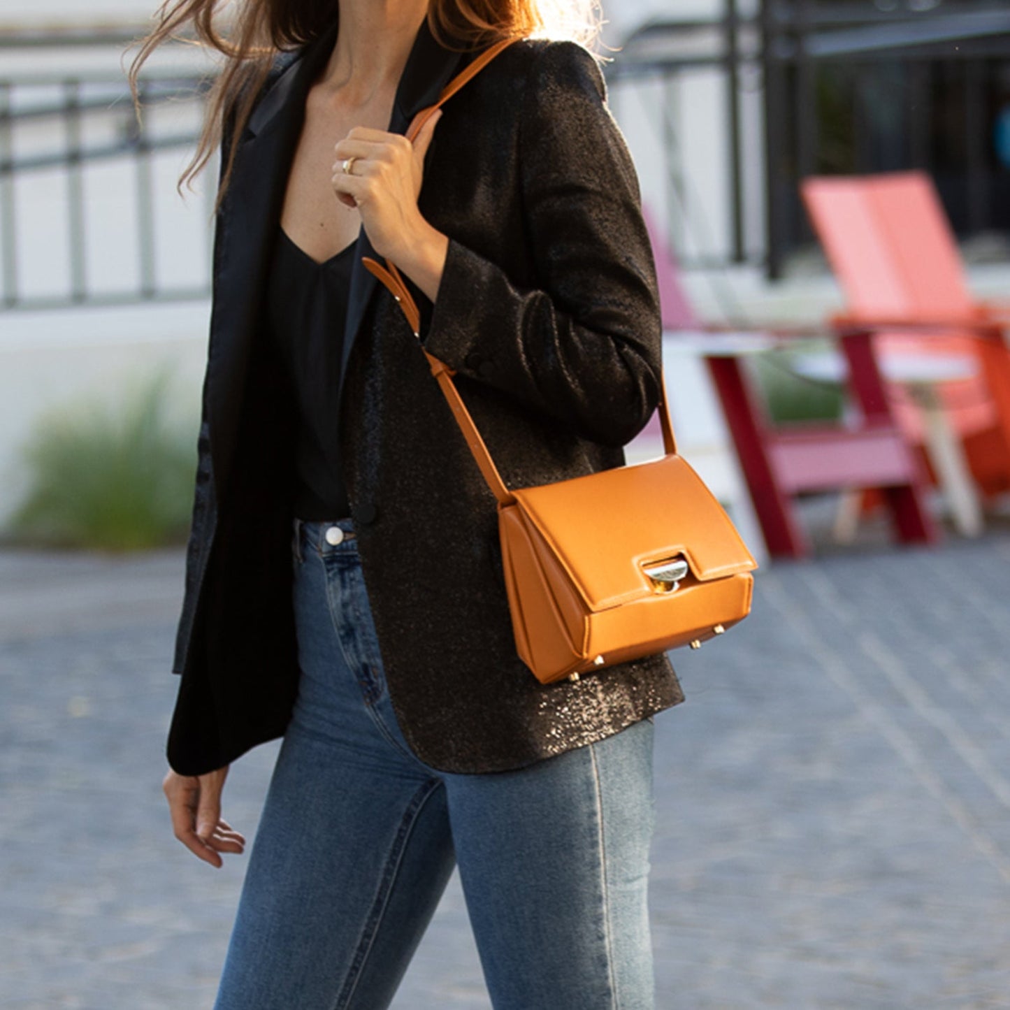 Elizabeth Dark Orange Leather Saddle Bag
