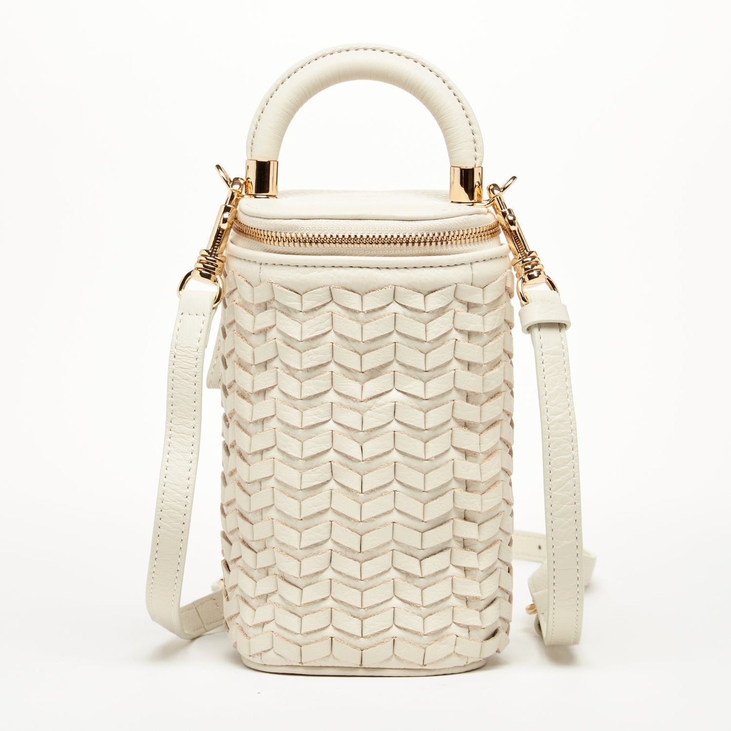SUSU Basket Weave Leather Purse Off-white Bucket Bag