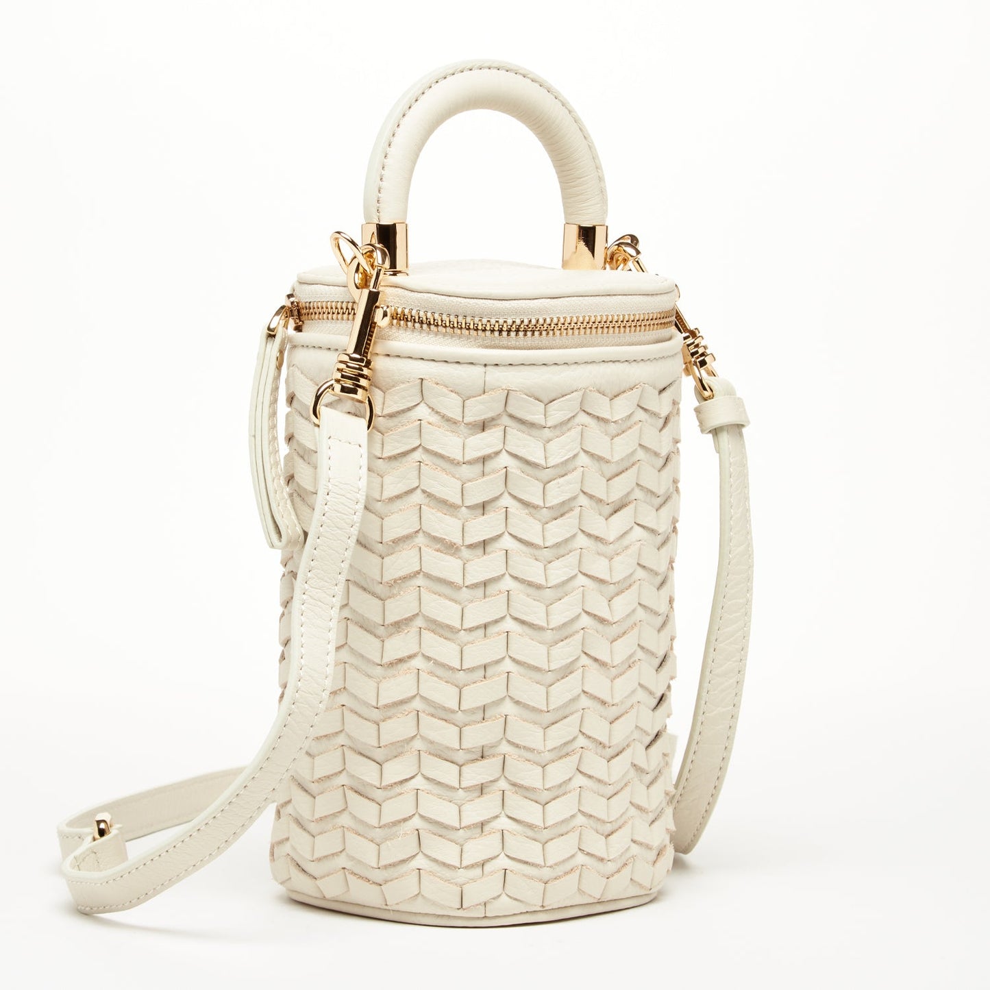 SUSU Basket Weave Leather Purse Off-white Bucket Bag