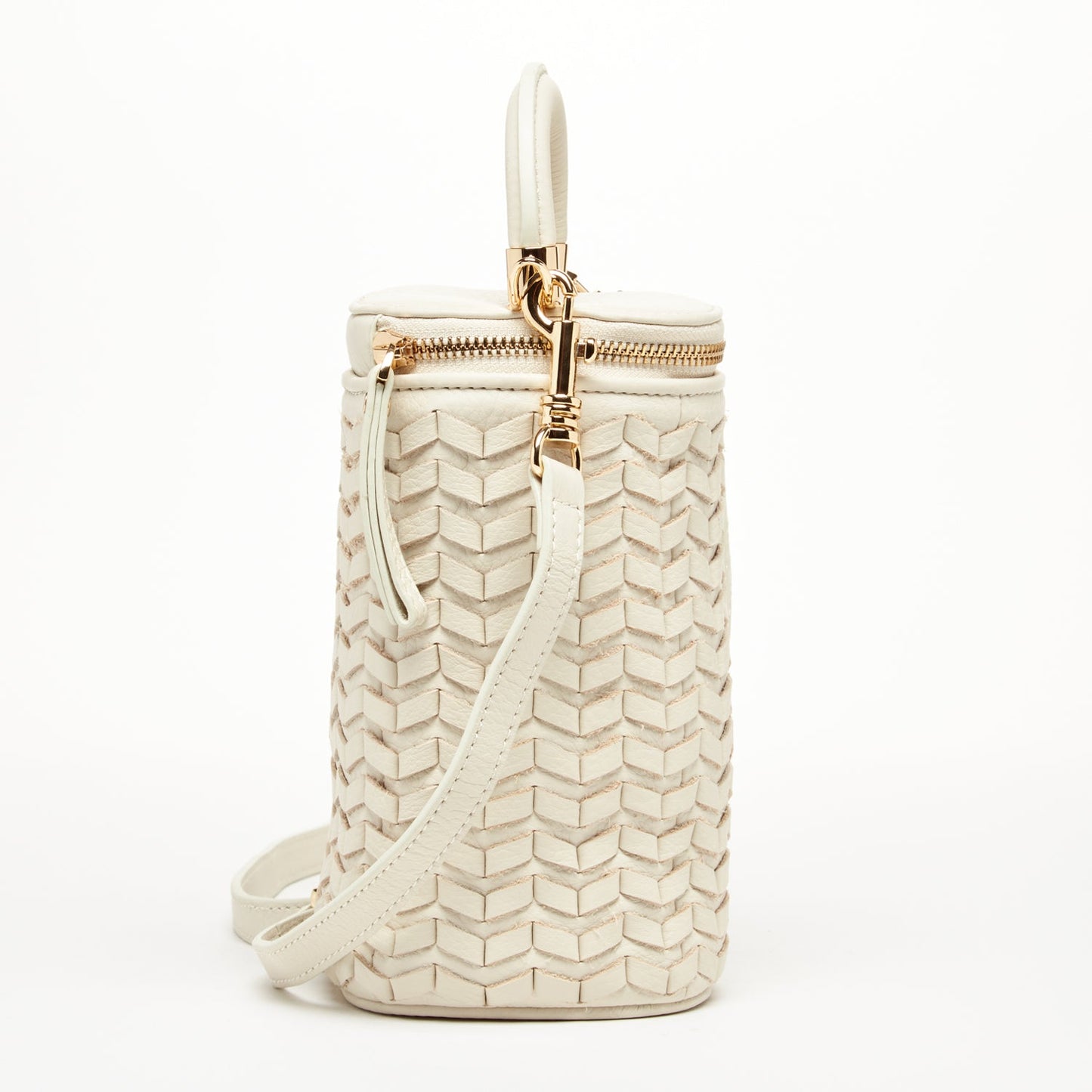 SUSU Basket Weave Leather Purse Off-white Bucket Bag