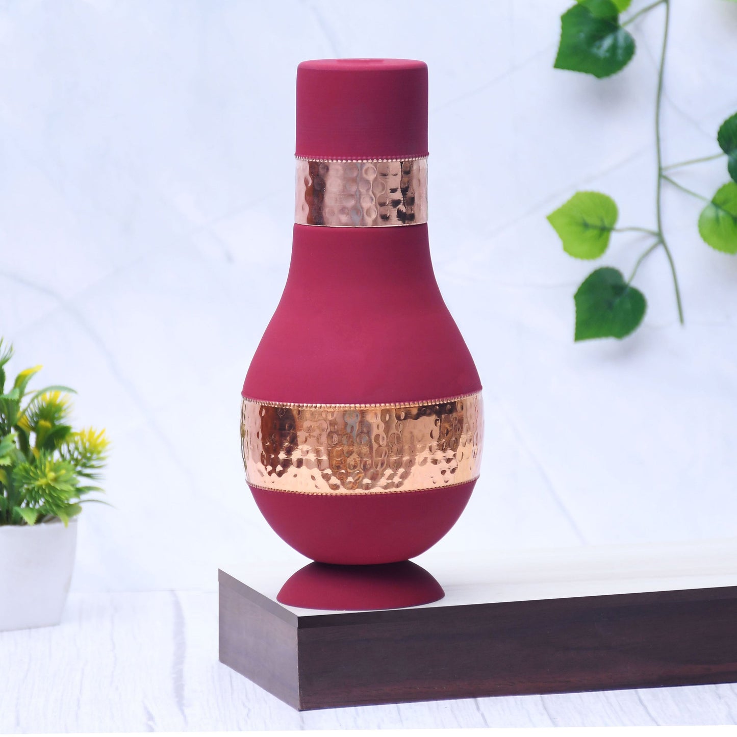 Pure Copper Silk Red Cherry Modern Surahi with Inbuilt Glass Capacity