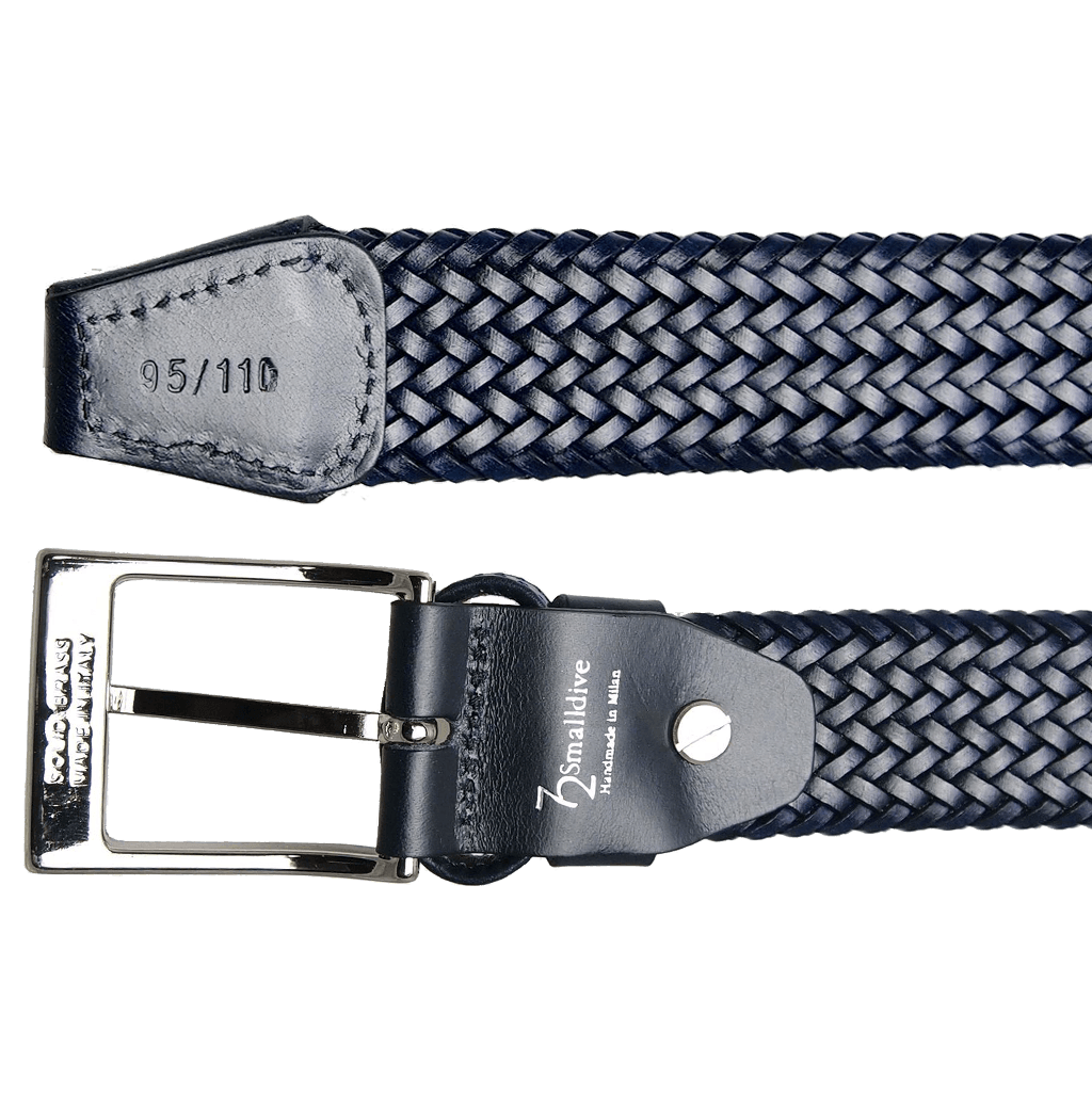 34 mm Fine Weave Leather Belt Navy