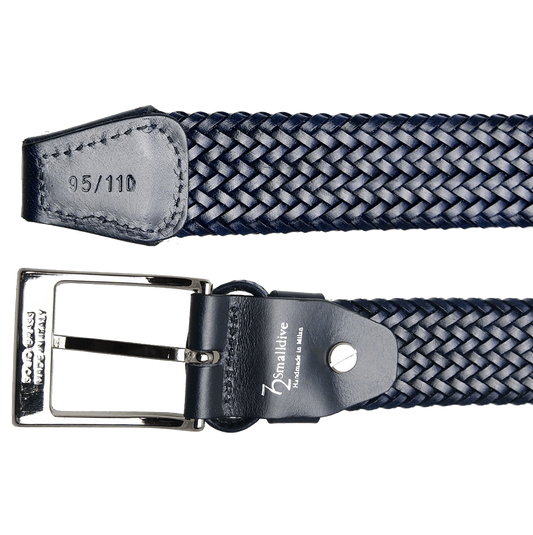 34 mm Fine Weave Leather Belt Navy
