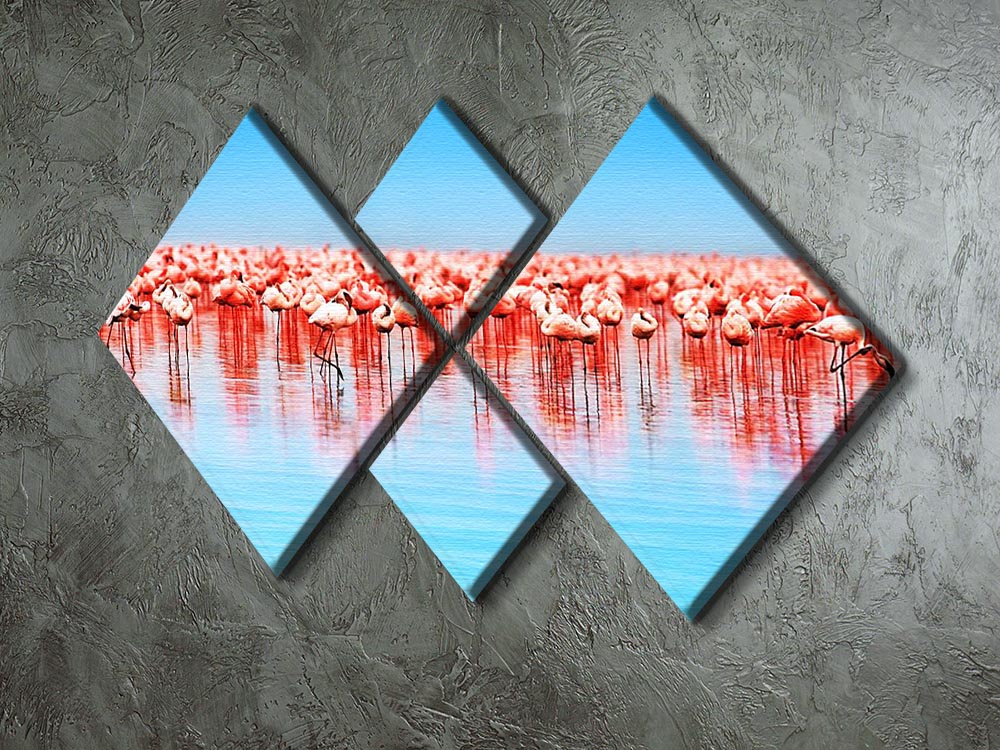 Flamingo birds in the lake Nakuru 4 Square Multi Panel Canvas