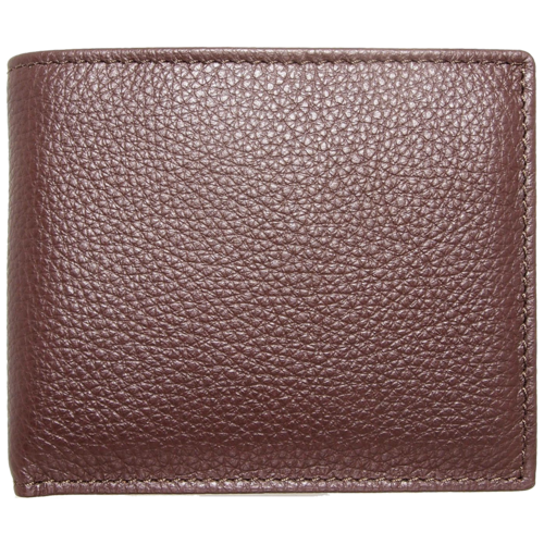 Pebbled Leather Billfold With Coin Pocket Brown