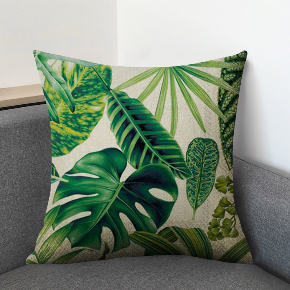 Green Plant Cushion Cover Waterproof Green Printed