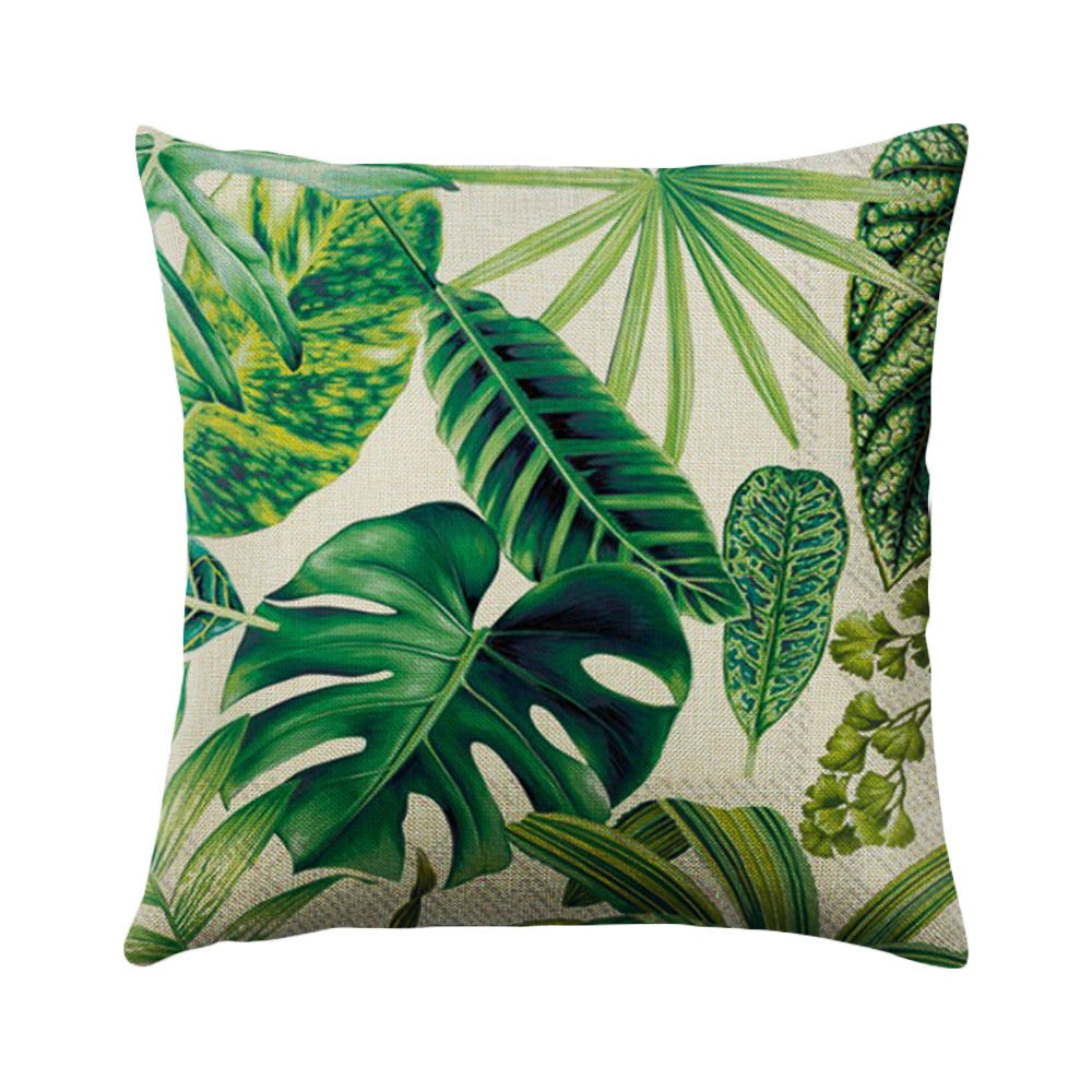 Green Plant Cushion Cover Waterproof Green Printed